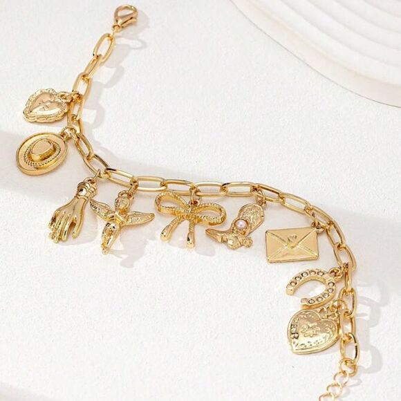 SALE 18k Stamped Gold Filled Cherub Western Bohemian Angel Charm Bracelet - Picture 2 of 6